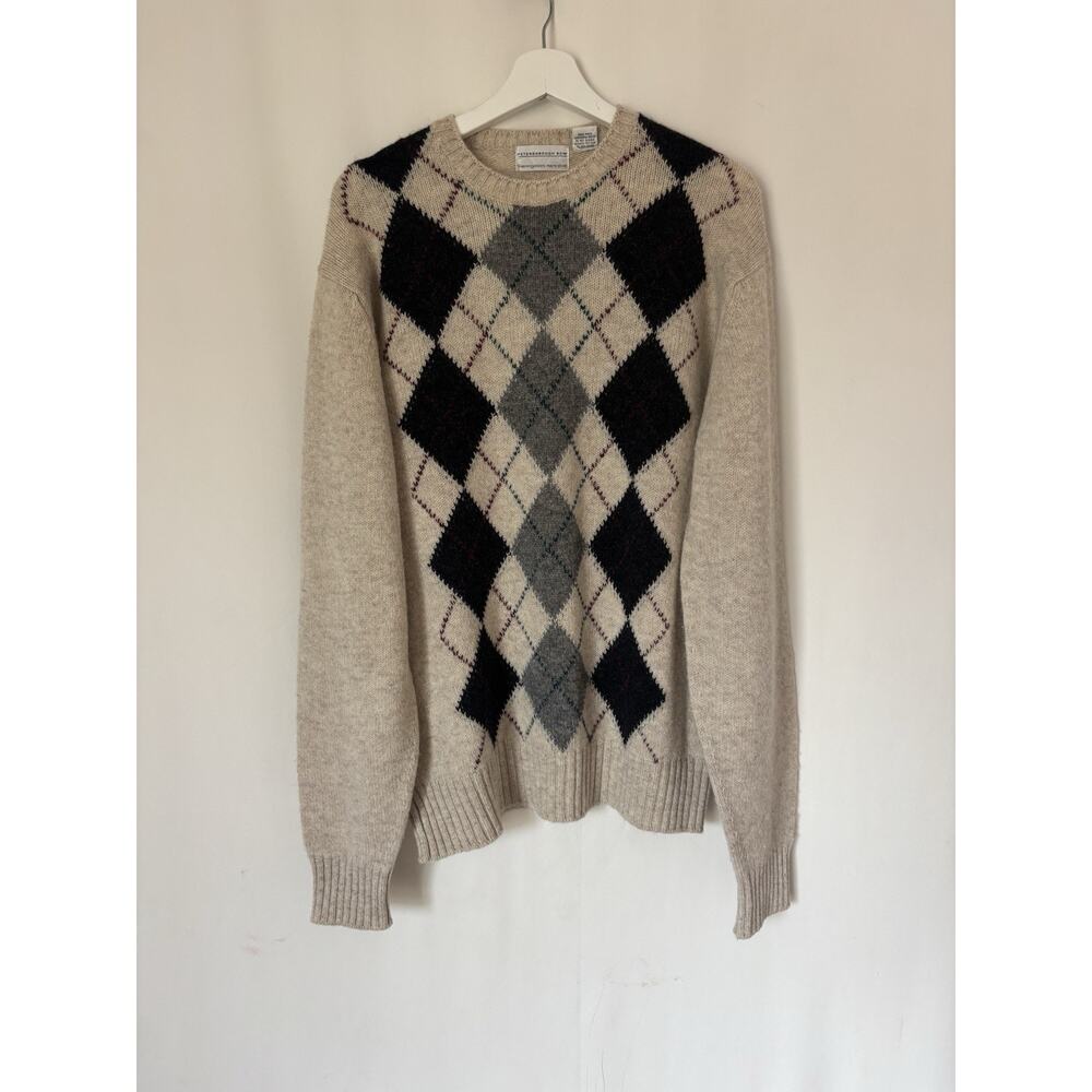 Vtg Shetland Wool Mens Sweater L XL Beige Crew Neck Jumper Peterborough Row